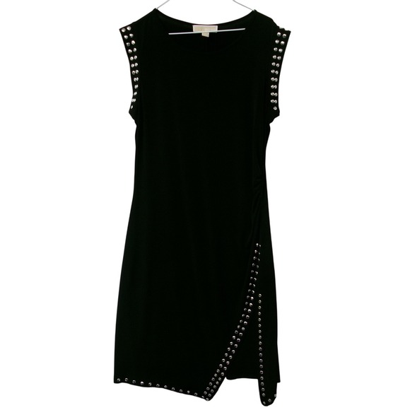 MICHAEL KORS Black Studded Ruched Side Cap Sleeve Dress Women's XL - Picture 1 of 3